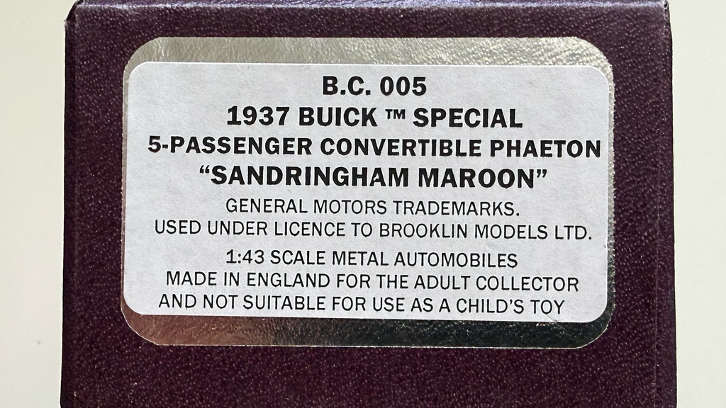 Buick Special 5-passenger Convertible Phaeton 1937 Sandringham Maroon Ref BC005