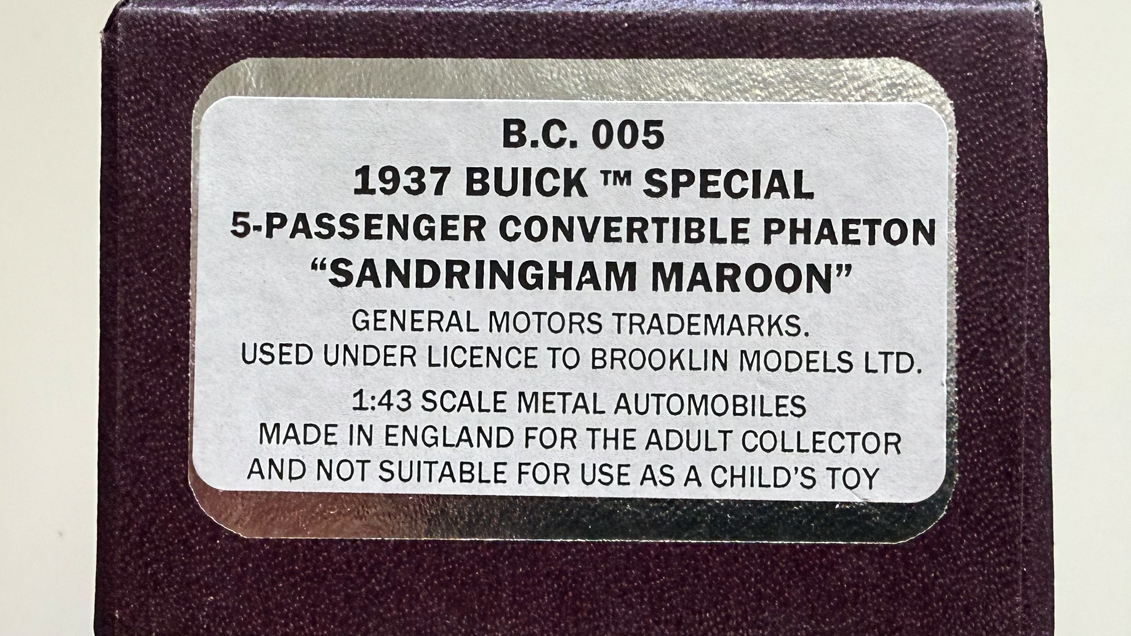 Buick Special 5-passenger Convertible Phaeton 1937 Sandringham Maroon Ref BC005