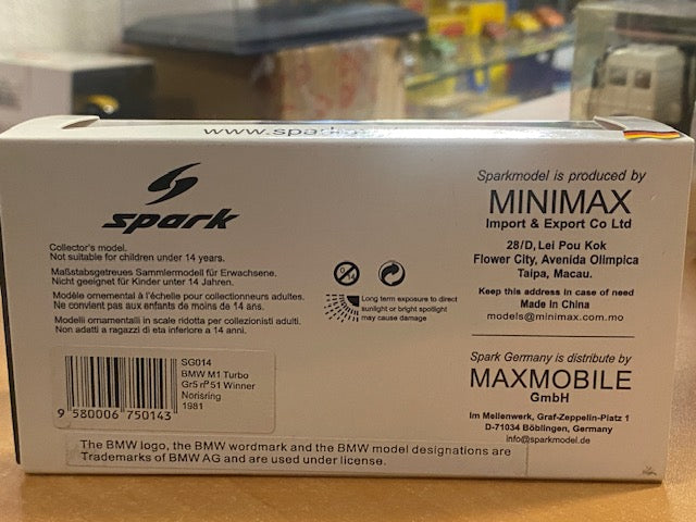 BMW M1 Turbo Gr5 Winner Norisring 1981 #51 Hans-Joachim Stuck Ref SG014-11 Mars 2026