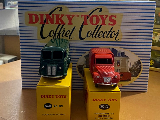 Coffret services publics voitures:  Peugeot Fourgon Postal - Citroen 2CV incendie Dinky Toys