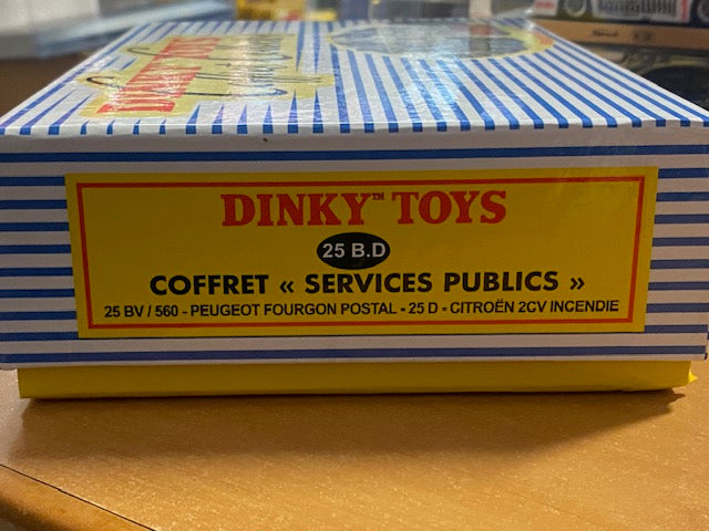 Coffret services publics voitures:  Peugeot Fourgon Postal - Citroen 2CV incendie Dinky Toys